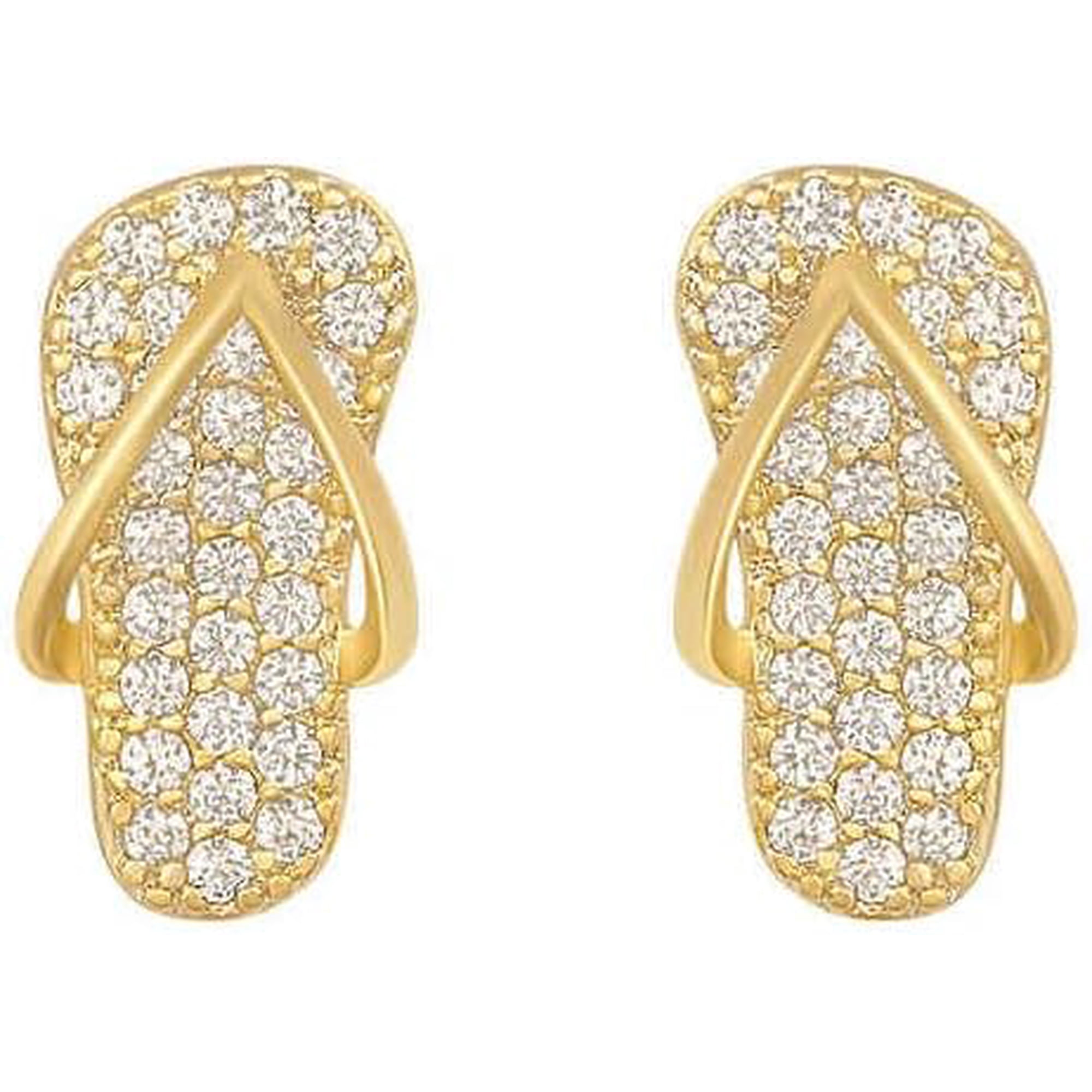 Flip Flop Stud Earrings for Women, Gold-Plated Brass, Pave Cubic Zirconia, Novelty - Dreamofdazzles Jewels