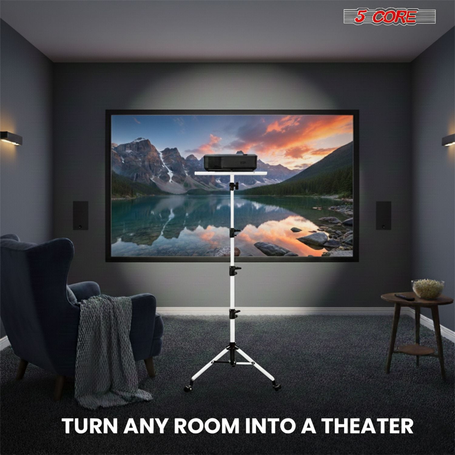 3-in-1 Adjustable Projector Stand with 2 Shelves & Phone Holder, Portable Tripod Laptop Cart, Height 29.5 to 71 Inches, Holds up to 33 lb