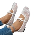 thumbnail image 6 of QWKLEAJ Women’s Sheer Lace Floral Ballet Flats, Bow Strap Square Toe Mary Jane Flat Slip On Casual Dress Shoes for Wedding Party Daily Walking White 9, 6 of 6