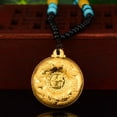 thumbnail image 6 of EOEMY Pure Yellow Gold Leaf Natural Jade Dragon Phoenix Lucky Buckle Round Pendant, 6 of 7