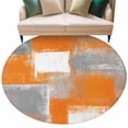 thumbnail image 2 of Orange Grey Abstract Round Living Room Rugs 7 ft, Vintage Modern Washable Area Rug with Non-Slip Sturdy Edge Binding Round Carpet for Kitchen Office Bedroom, 2 of 9