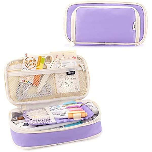 wonima02 Big Capacity Pencil Case Large Pencil Pouch Portable Pen Bag with 2 Compartments Purple Pen Organizer for School Teen Boys Girls Men Women