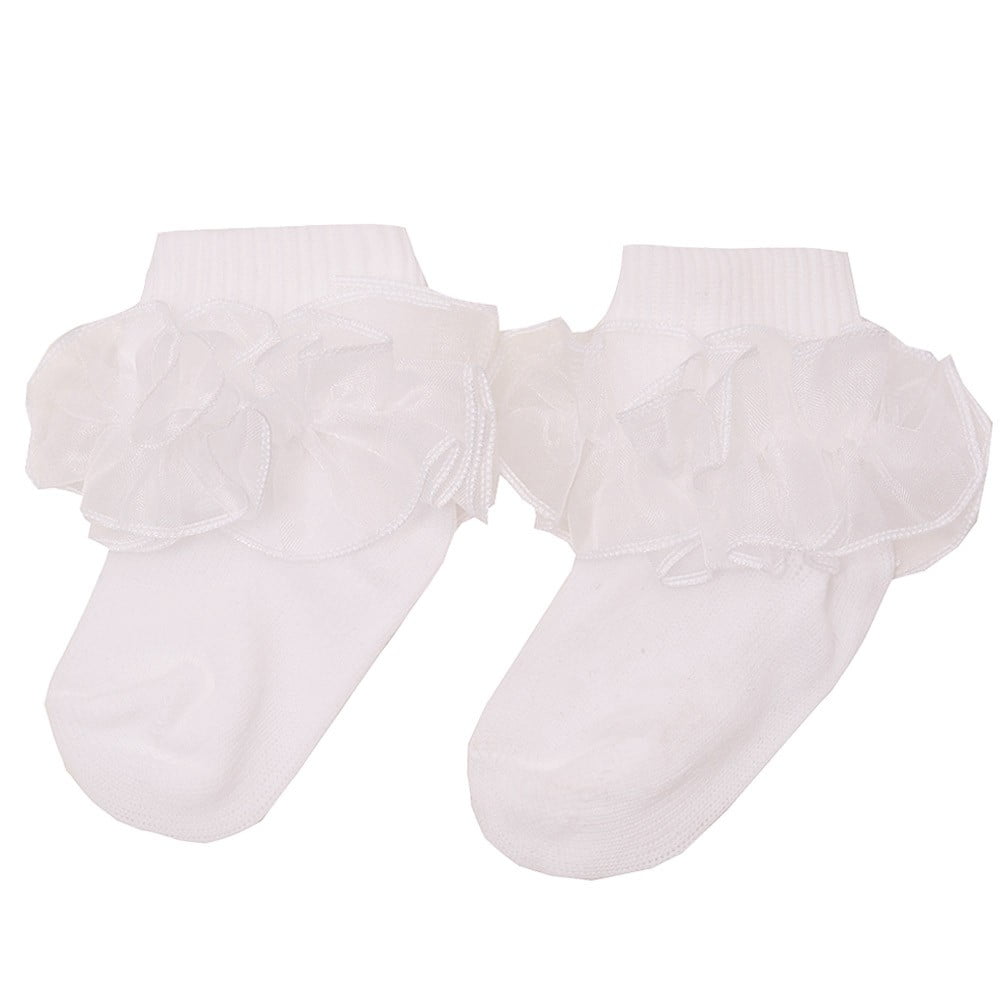 Piccolo Piccolo Little Girls White Solid Cute Mesh Ruffle Trimmed