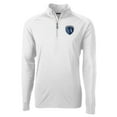 thumbnail image 2 of Men's-Cutter & Buck  White Sporting Kansas City Adapt Eco Knit Stretch Recycled Raglan Quarter-Zip Top, 2 of 3