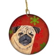 thumbnail image 1 of Pug Red Snowflakes Holiday Christmas Ceramic Ornament, 1 of 1