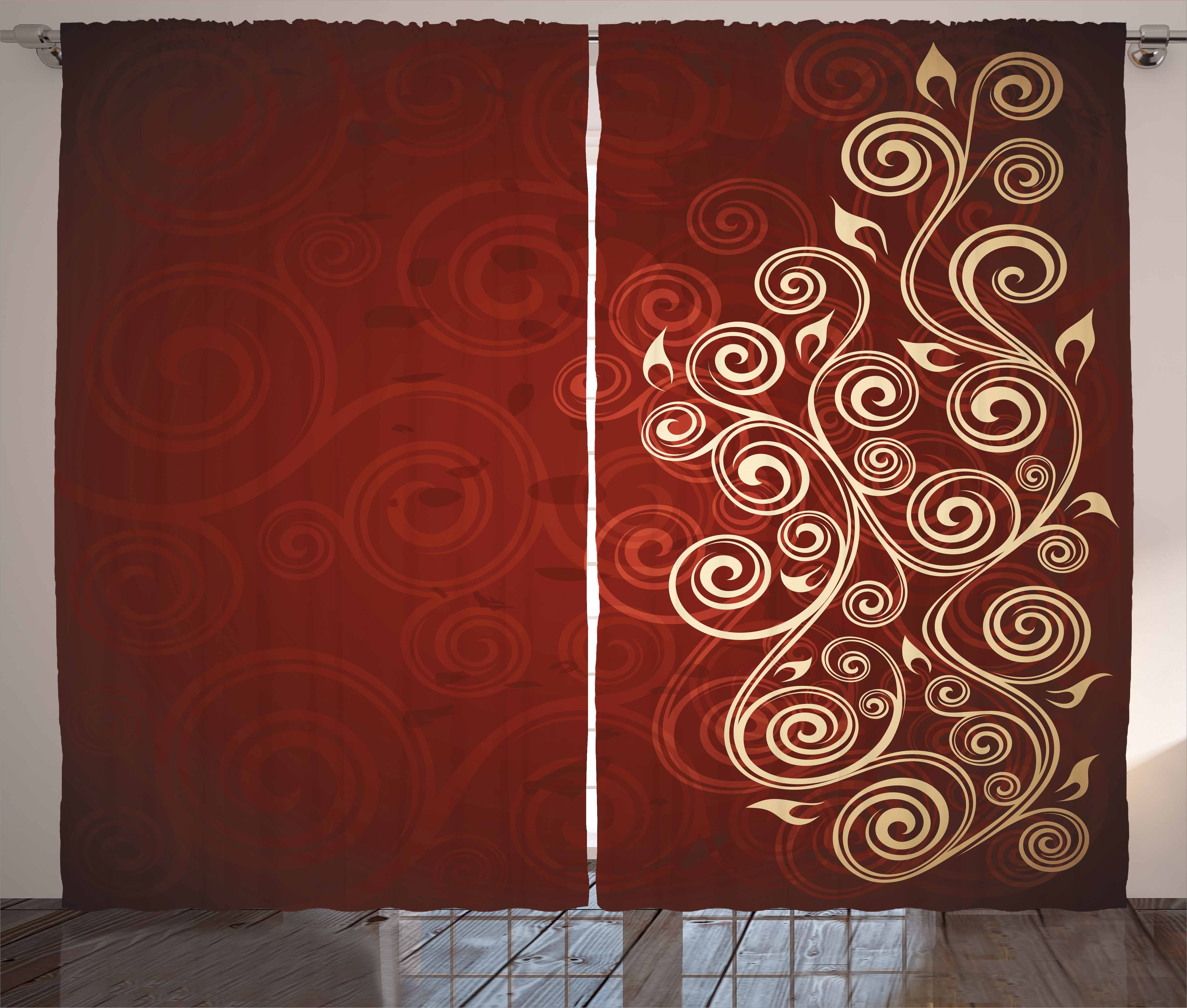 Burgundy Curtains 2 Panels Set Floral Flower Swirl Ivy Image With Ombre Details Grunge Backdrop Artwork Window Drapes For Living Room Bedroom 108w