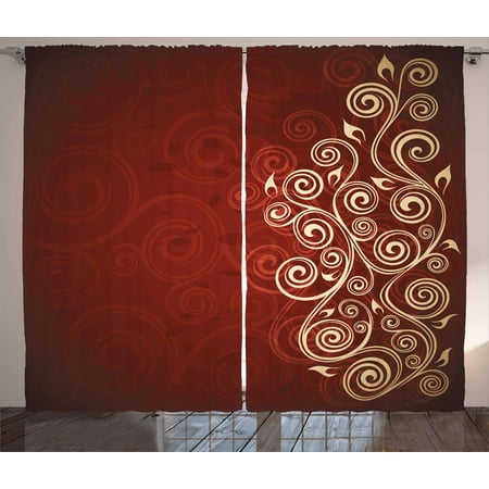 Burgundy Decor Curtains 2 Panels Set Floral Flower Swirl Ivy
