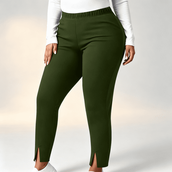 ABSUYY Womens Split Hem Leggings,Stretch Yoga Pants, Casual Cropped Trousers, Army Green,Size L