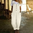 thumbnail image 2 of KDDYLITQ Denim Jumpsuit for Women Vintage Loose Fit Overalls Button Front Wide Leg Bib Jean Jumpsuit Adjustable Strap Casual Y2K Sleeveless Romper Pants with Pockets White S, 2 of 5