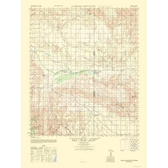 Topographical Map - Carrizo Mountain Sheet - US Army 1942 - Vintage Wall Art