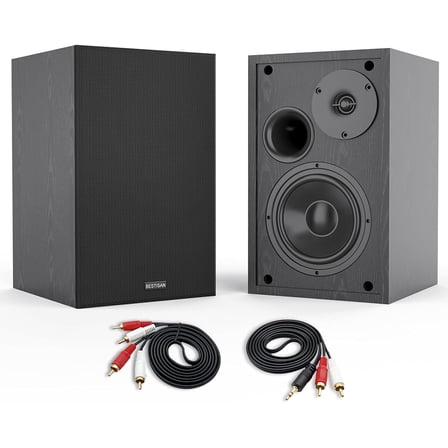 4 Inch Powered Bookshelf Speakers with Deep Bass, Bluetooth 5.0 Studio Monitor Speakers, 2.0 Neared Field Audio Speakers with 2 RCA Line Input, Set of 2 Black-New Model