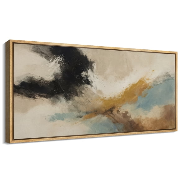 Large Framed Canvas Wall Art Neutral Abstract Color Blocks Print for Living Room Decoration - 60"x30" Natural Framed