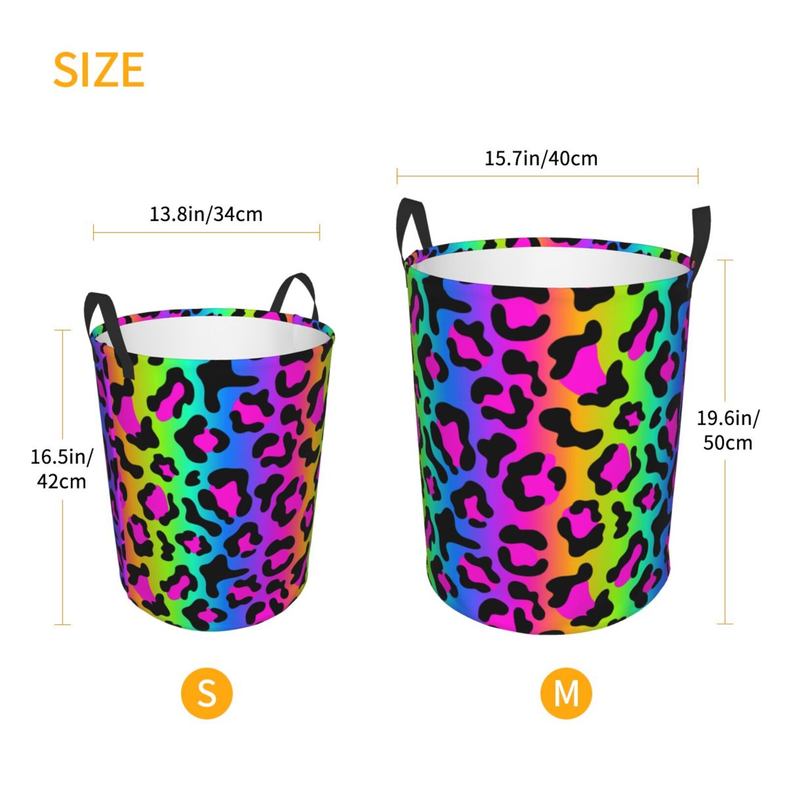 Large Laundry Basket with Handles - Rainbow leopard bright Kids Baby Dirty Clothes Laundry Hamper for Bedroom Aesthetic
