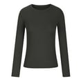 thumbnail image 2 of Luxalzxs Women's Slim Fit Going Out Crop Tops Casual Solid Color Crew Neck Long Sleeve Stretch Tight Ribbed Tee Shirt Basic Streetwear, 2 of 5