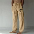 thumbnail image 2 of Penkiiy Mens Cotton Linen Drawstring Pants Yoga Running Sports Pants Elastic Waist Casual Jogger Wide Leg Breathable Stretchy M Khaki, 2 of 4