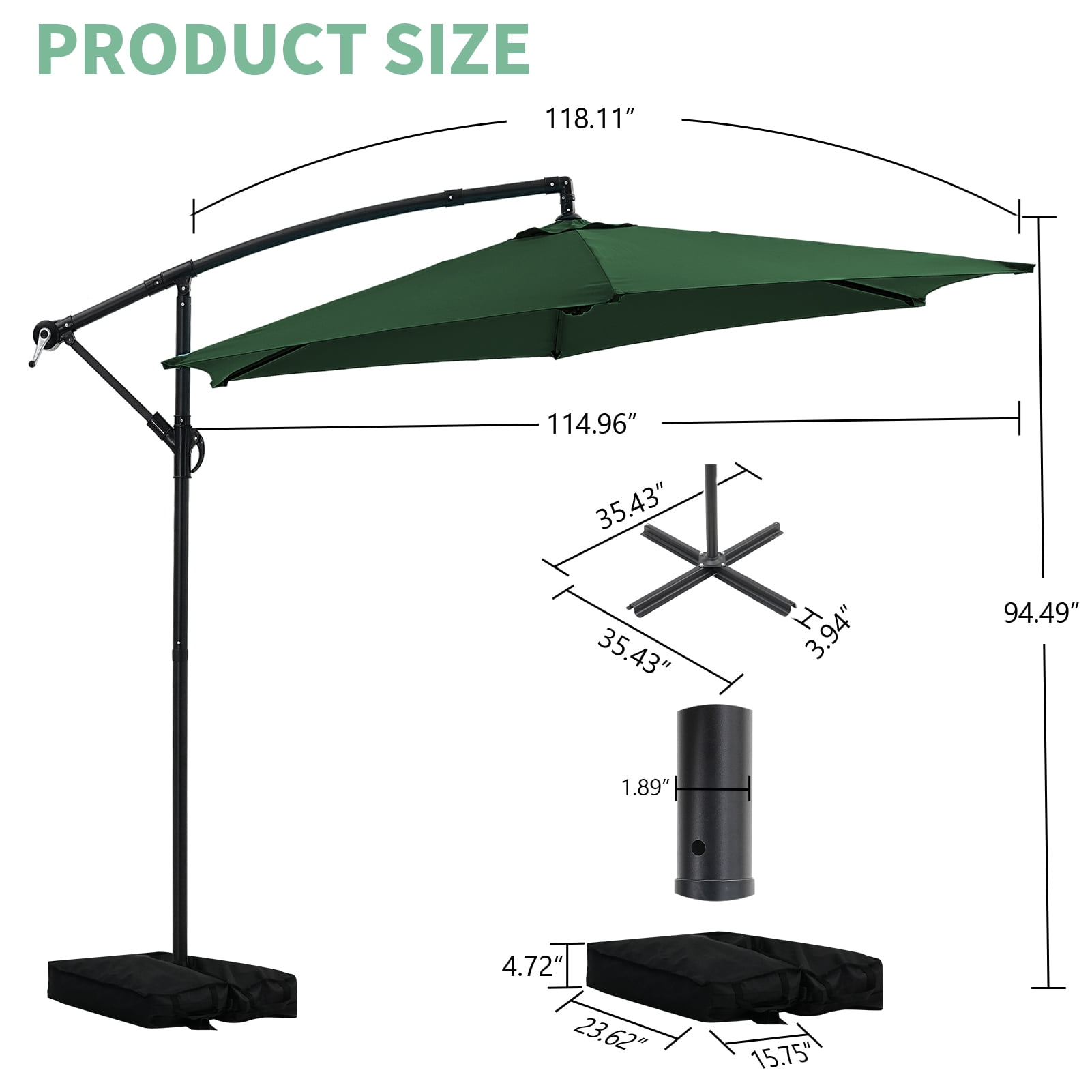 Autlaycil 10 ft Cantilever Offset Outdoor Patio Umbrella with Base Stand Rotate and Tilt - Green