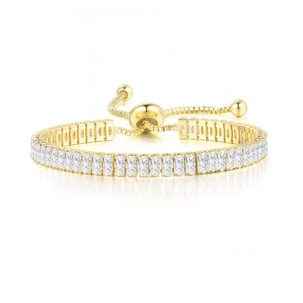 Pulseras para mujer, regalos para mujer, pulsera multicolor de 2 x 4 mm con circonitas redondas y diamantes, pulsera de cristal ajustable (rectángulo de platino), pulsera iónica.