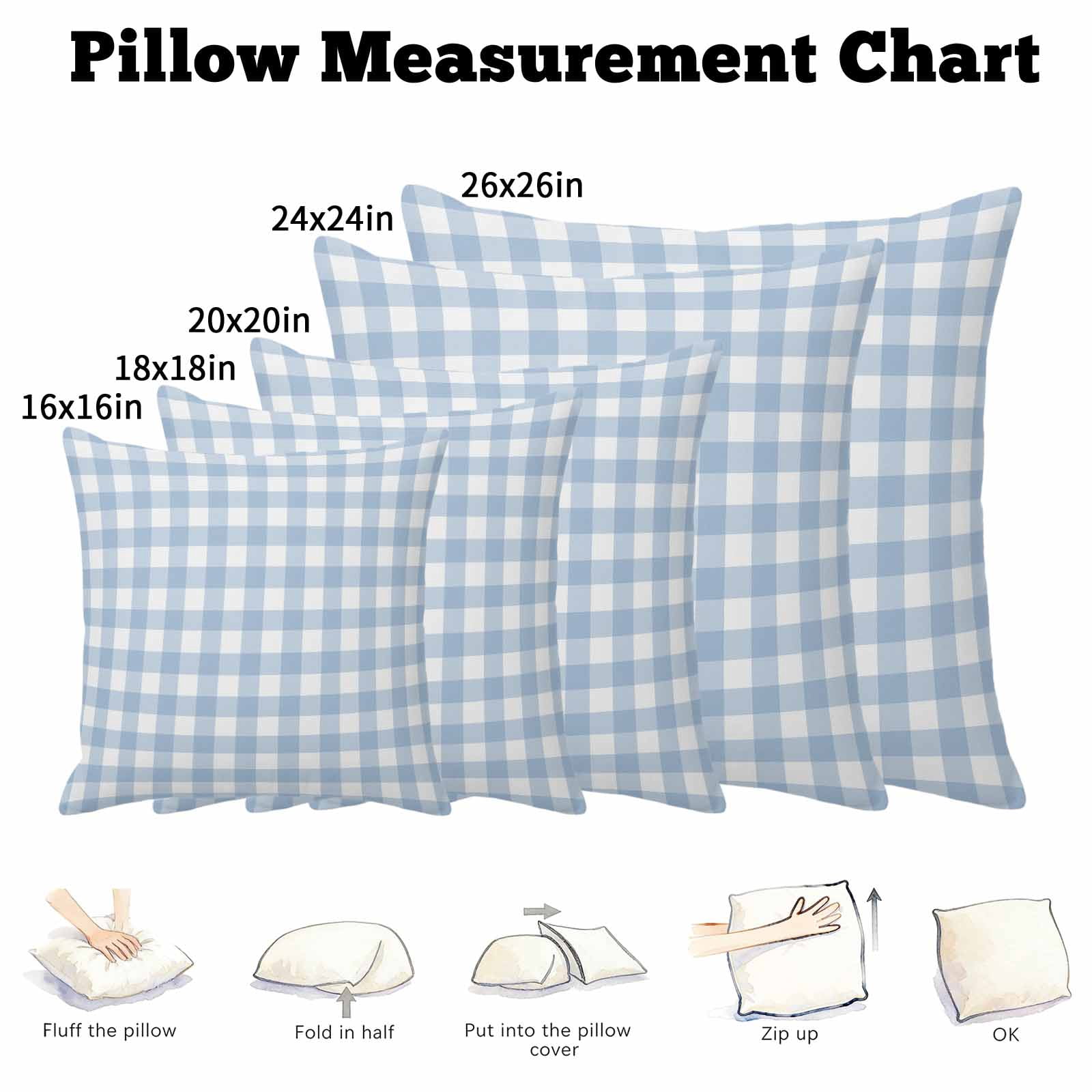 Pillow Covers 26x26 Inch, Light Blue Plaid Linen Pillowcase with Invisible Zipper, Modern Minimalist Country Decorative Throw Pillow Covers Cushion Case for Couch Sofa Bed Living Room