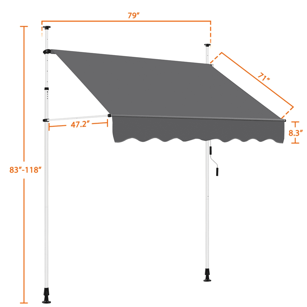 Renwick Manual 78.7″ L Retractable Awning with Adjustable Angle & Height, Dark Gray