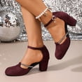 thumbnail image 6 of GERsome Womens Chunky Block Heels Closed Round Toe Ankle Strap Dress Pumps Shoes for Office Party Wedding Wine Size 5.5, 6 of 9
