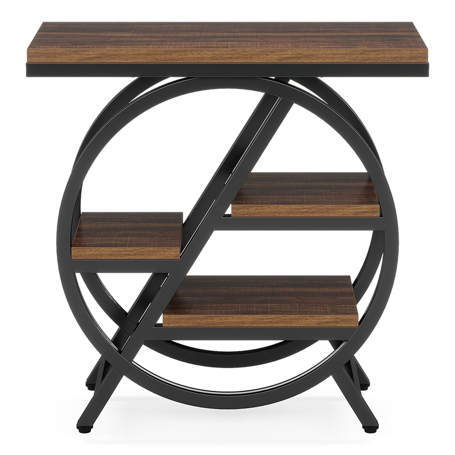Demi Bonn Half-Round End Table, 3-Tier Narrow Side Table with Metal Frame for Hallway, Entrance, Living Room, Bedroom, Brown