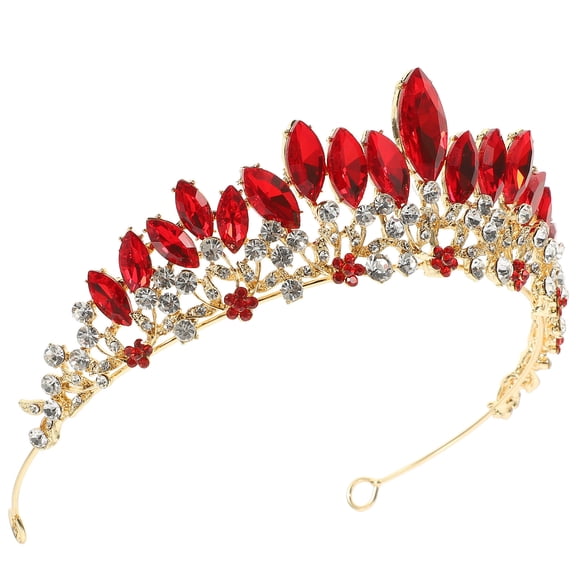 WRITWAA Red Rhinestone Crown for Bride Wedding Hair Accessories Understated Luxury