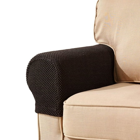 Armchair Cover Subrtex Spandex Stretch Fabric Armrest Covers Sofa Armchair Slipcovers Set of 2 (Chocolate Jacquard) ()