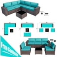 thumbnail image 6 of Kullavik 6 Pieces Patio Furniture Sets, All Weather PE Wicker Outdoor Sectional Sofa Couch Garden Backyard Conversation Set with Glass Coffee Table,Blue, 6 of 8
