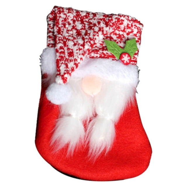 Fiudx Calcetín Navideño de Dulces, Diseño de Anciano Sin Rostro, Detalle de Sombrero de Lentejuelas, Bolsa de Regalo Navideña Única, Decoración para Árbol de Navidad, Material de Fibra Acrílica, Tama