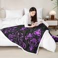 thumbnail image 3 of Manfei Victorian Damask Flannel Blanket 40x50, Vintage Baroque Floral Sherpa Throw, Black Purple Plush Throw Blanket, Breathable Bedroom Decor, 3 of 7