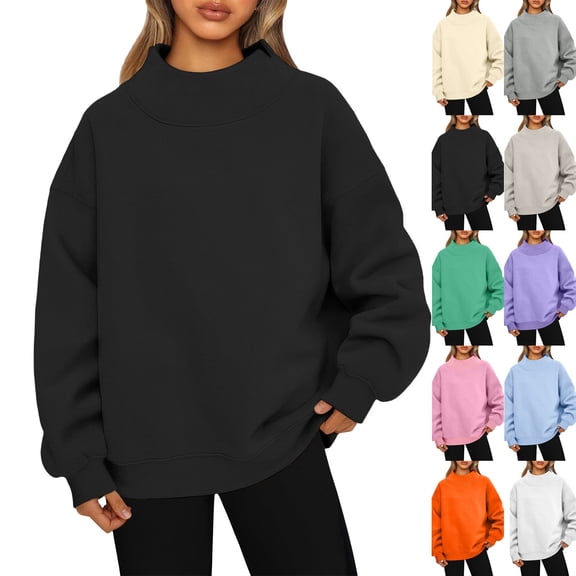 Mock Neck Sweatshirt Women 2026 Fall Fashion Oversized Turtleneck Pullover Fleece Long Sleeve Sweatshirts Tops,Black 2XL