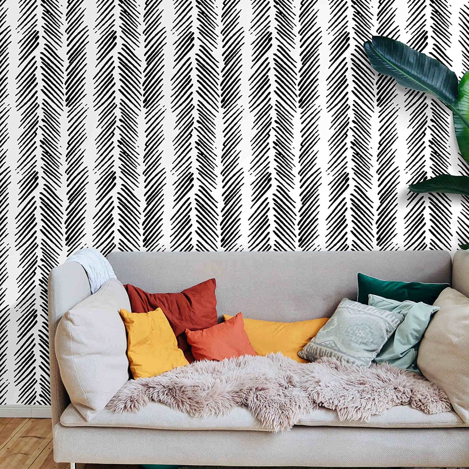 Home Decoration Feather Pattern Self Adhesive Peel and Stick Wallpaper 17.71 in X 118 in Self Stick Paper Used for DIY Project Easy to Use Film