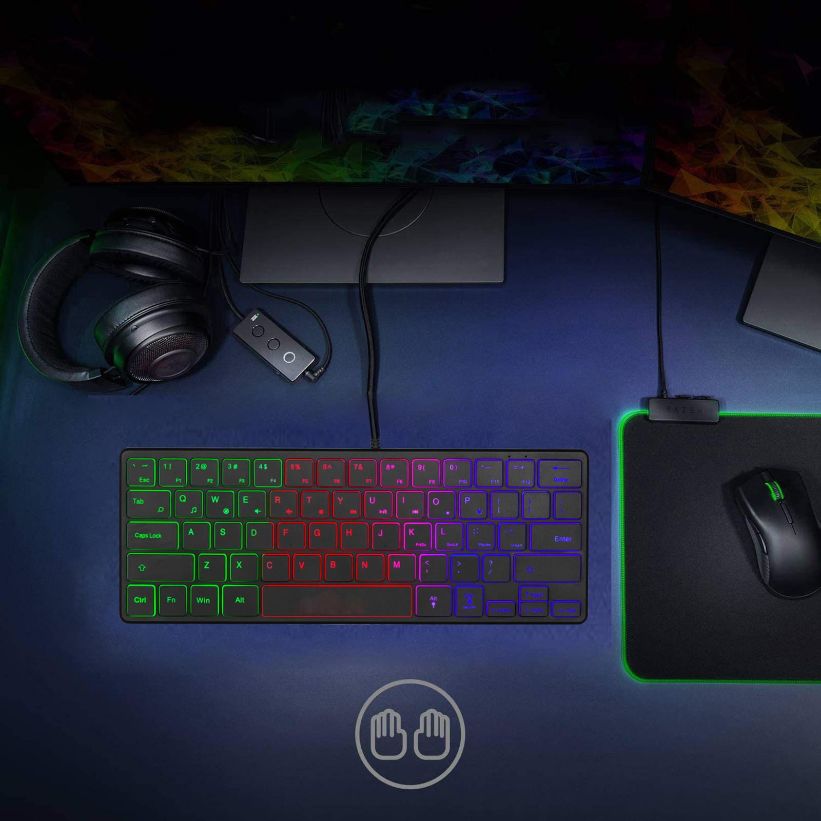 Gaming Keyboard Mini Mechanical Illuminated Compact Ergonomic Game Waterproof Three-Color for Typist Travel Business Windows
