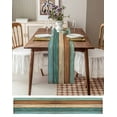 thumbnail image 6 of Teal Turquoise Burlap Cotton Table Runner 16x72 Inches Long, Retro Farmhouse Wood Grain Brown Farmhouse Table Runners, Outdoor Dining Tablecloths Decor for Baby Shower/Party/Wedding, 6 of 6