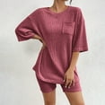 thumbnail image 2 of Women's Ribbed Short Sleeve Top and Shorts 2 Piece Loungewear Set Comfortable Casual Outfit with Pockets Stylish Summer Wear, 2 of 5