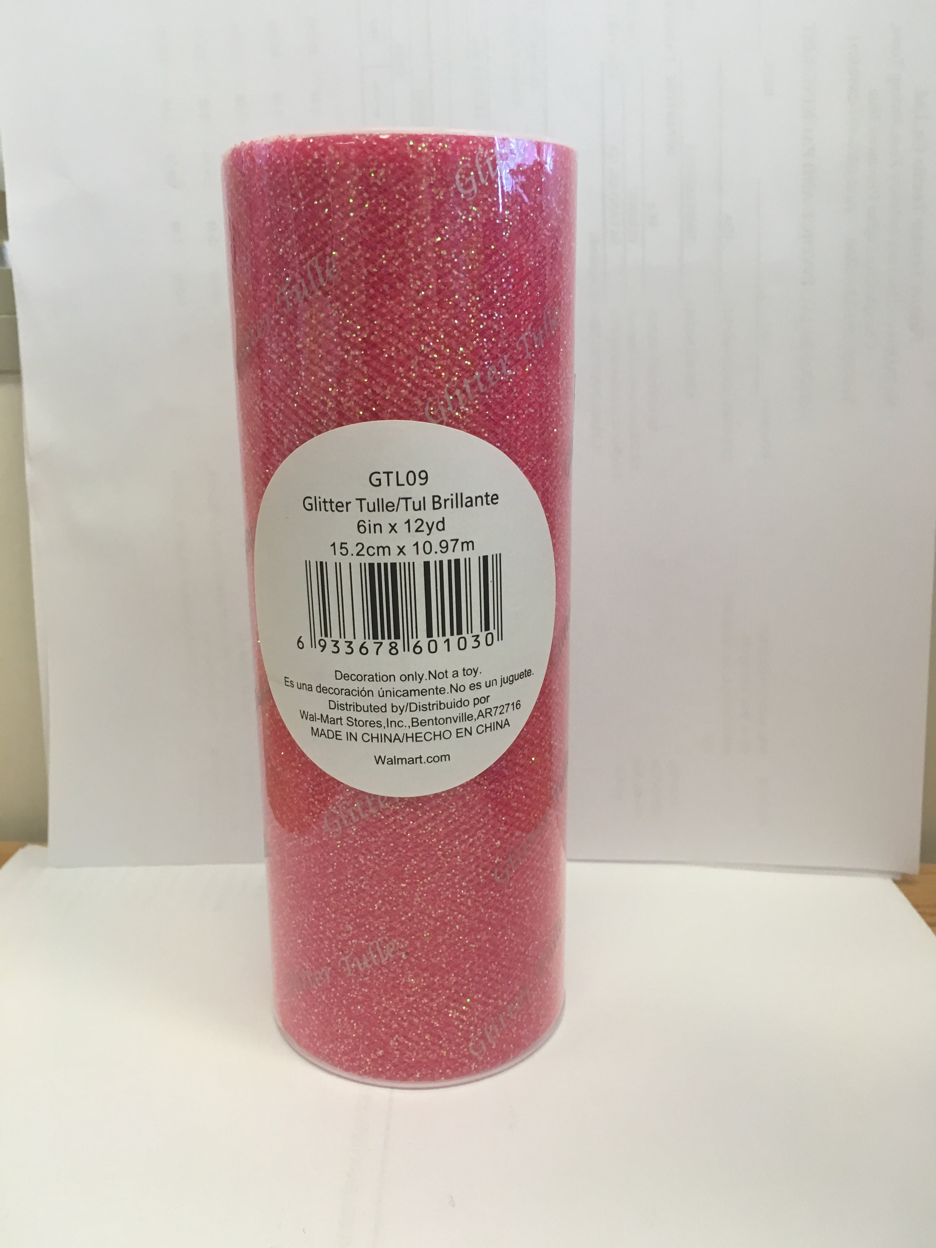 Fuzhou 6inch 12Yd Hot Pink Glitter Tulle Spool,100% Polyester by the Bolt