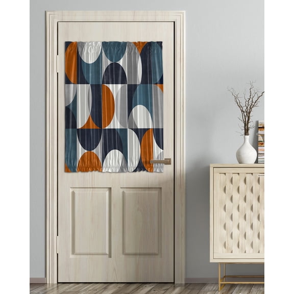 Contemporary Orange, Blackout Curtains, French Door Curtains for Door Window, Middle Century Abstract Geomrtry Privacy Drapery for Patio/Sidelight Doors, 1 Panel with Tieback, 54 x 40 Inches