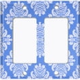 thumbnail image 2 of Metal Light Switch Plate Outlet Cover (Victorian Damask Flower Blue Pastel Pattern - Double Rocker), 2 of 2
