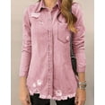 thumbnail image 4 of Luvamia Women's Vintage Button Up Frayed Hem Shacket Long Sleeve Pocket Denim Jean Jacket, 2XL, Fit Size 20 Size 22, 4 of 9