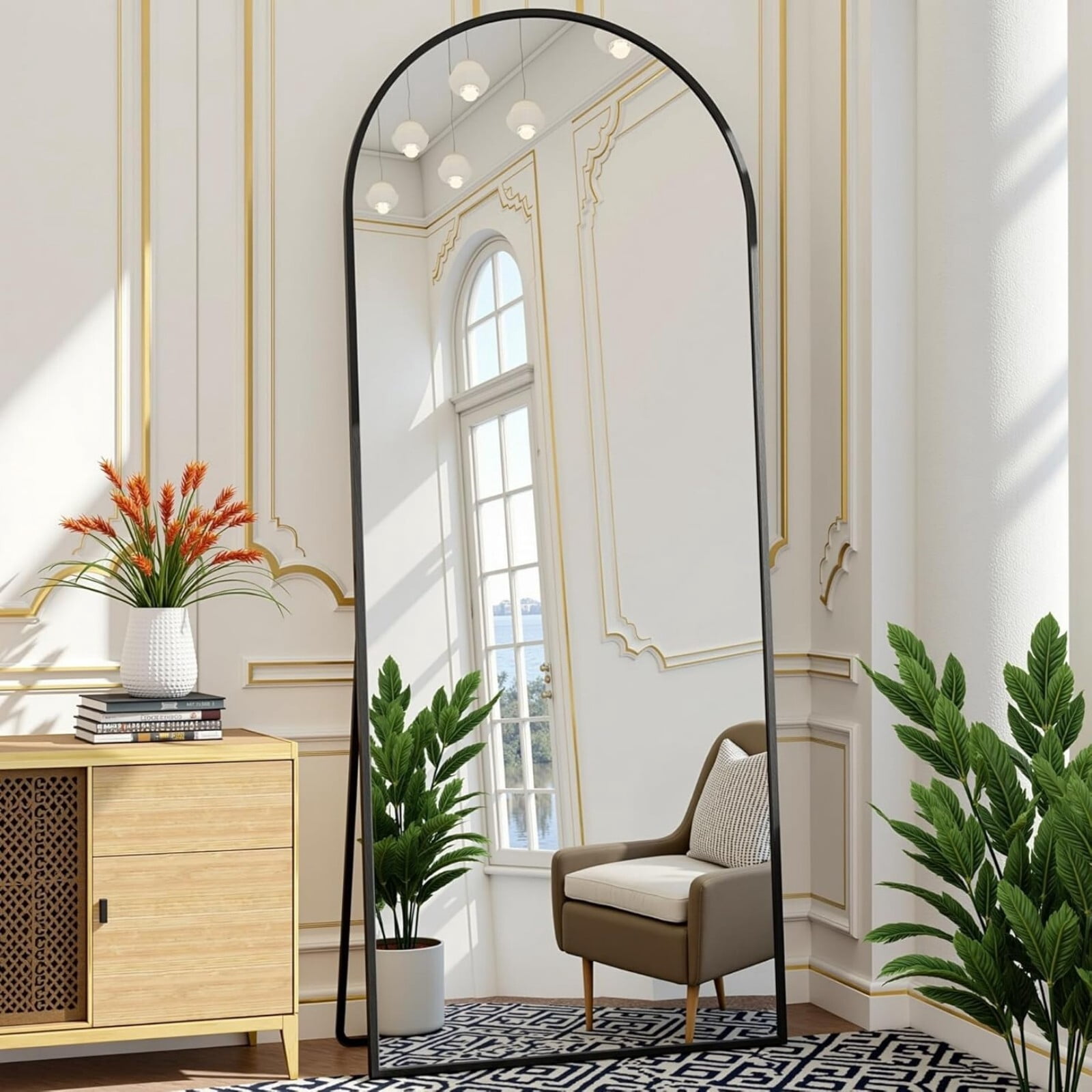 SHATTERVIEW 71"x 26" Arched Full Length Mirror Floor Mirror with stand, Black
