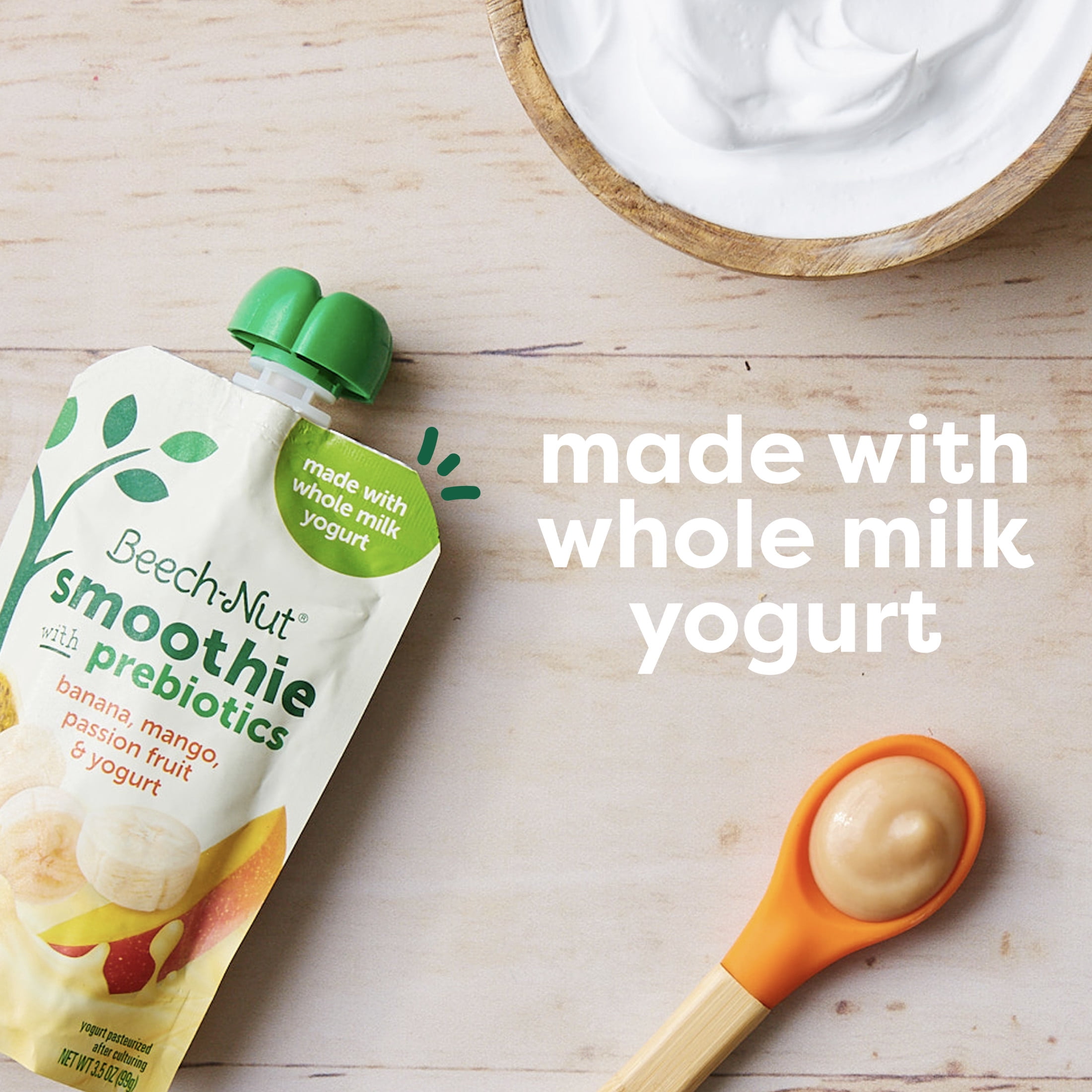 (12 pack) Beech-Nut Smoothie + Prebiotics for Toddlers, Banana Mango Psn Fruit & Yogurt, 3.5oz Pouch