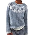 thumbnail image 2 of Fair Isle Argyle Knit Pullover Sweaters for Women Oversized Crewneck Long Sleeve Boho Graphic Sweater Tops Sky Blue M, 2 of 5
