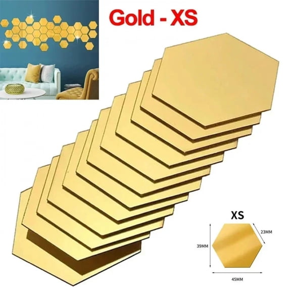 48/6Pcs 3D Hexagon Mirror Wall Stickers Self Adhesive Acrylic Removable Wall Decals For Living Room Bedroom DIY Home Decoration