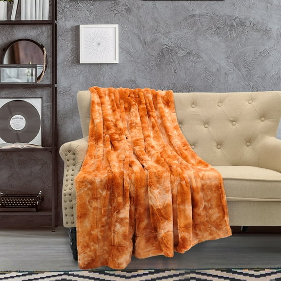 Home Soft Things Tie Dyed Double Sided Faux Fur Throw - Orange - 50" x 60"
