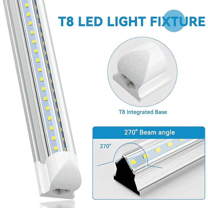 JESLED 5FT T8 LED Shop Light, V-Shape 50W 6500LM 6000K Cool White, for Garage, Workshop, Warehouse, Basement, ETL Listed, 4-Pack