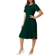 thumbnail image 4 of Vestido plisado A-Line de manga corta para mujer Inspire Chic, vestido midi para el trabajo, color verde, 4 of 4