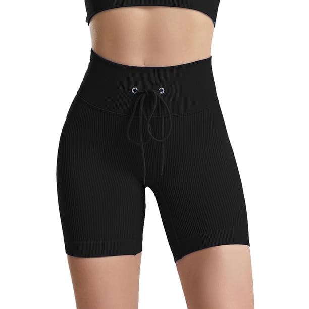 SAYOO - Calzoncillos de yoga para mujer, cintura elástica con cordón, pantalones cortos de punto ajustados SAYOO Sexy