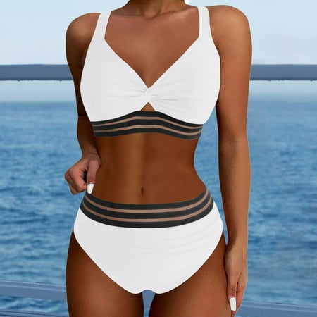 Ovticza Womens High Waisted Bikini Sets Crisscross Ruched Mesh Two Piece Bathing Suit Tummy Control Swimsuits Sexy Swimwear 2025 White M