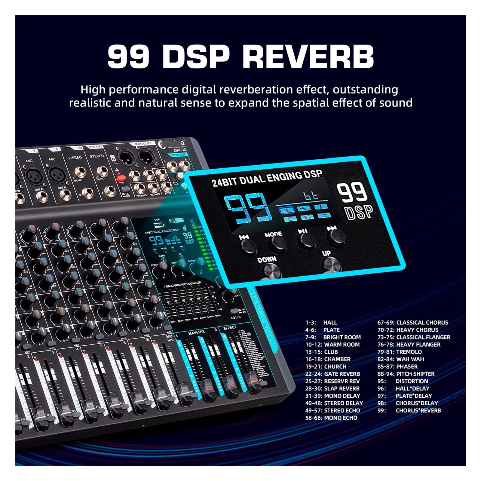 Forket 99 DSP FP-10 Mixer DJ Controller 10 Channels Reverb Recording Mixing With Bluetooth 5.0 Professional Performance ,Easy to Operate