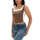 thumbnail image 4 of ATHLECHIC Camiseta sin mangas de cuello cuadrado para mujer, top corto de verano con bloques de color, XS, marrón, 4 of 5